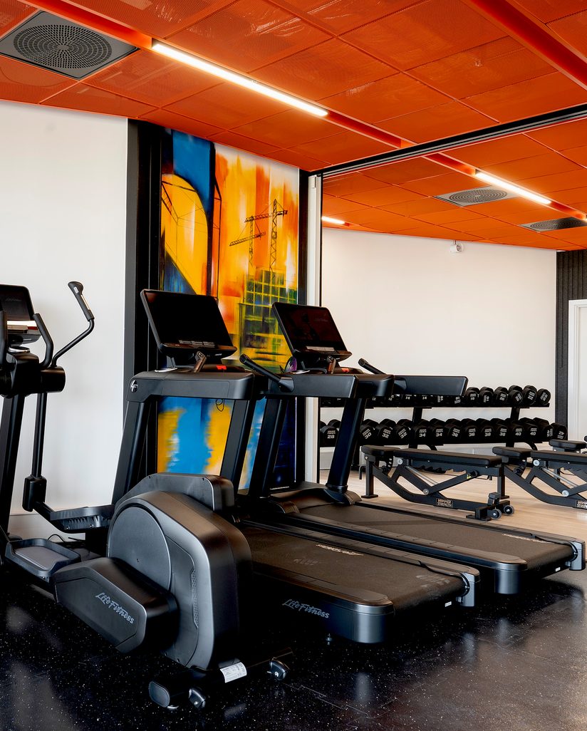 Treadmills and weights in the onsite gym