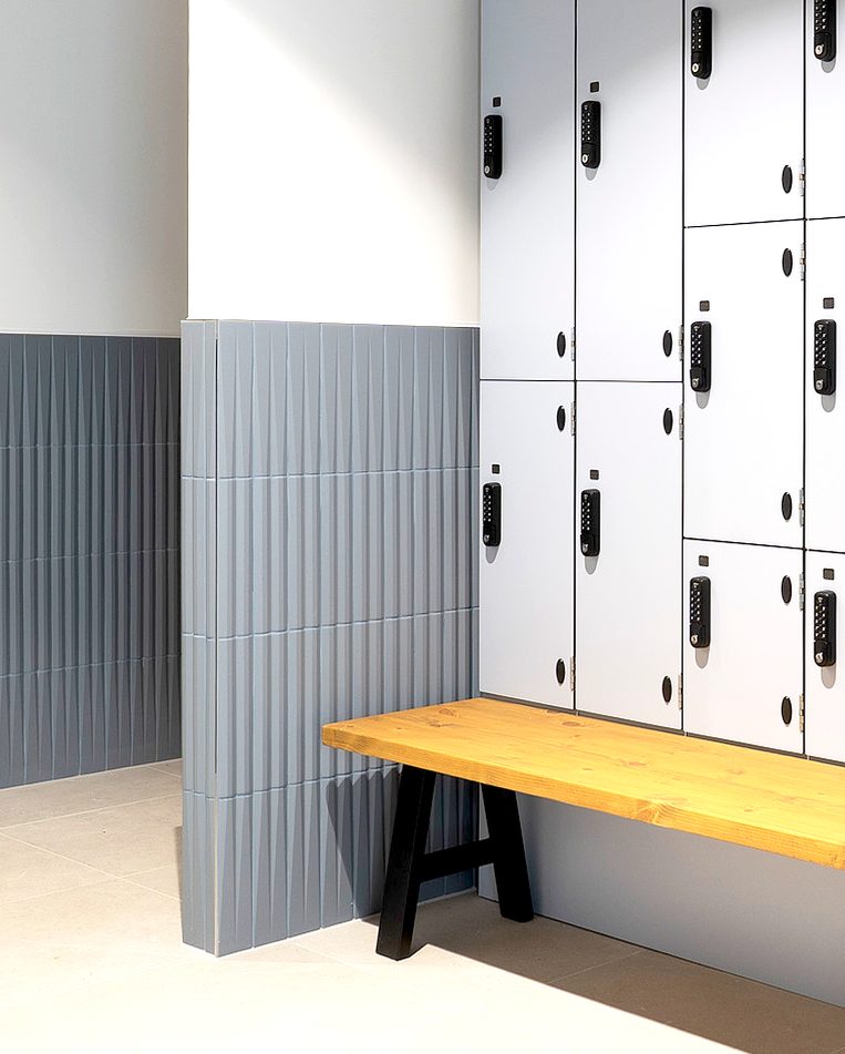 Lockers and bench in the changing area